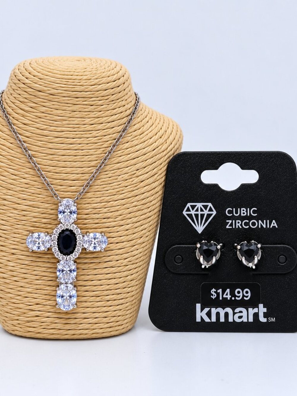 Kmart Cubic Zirconia Cross Necklace & Earrings Jewelry Set